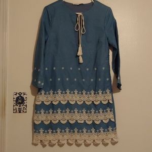 Chambray crochet dress